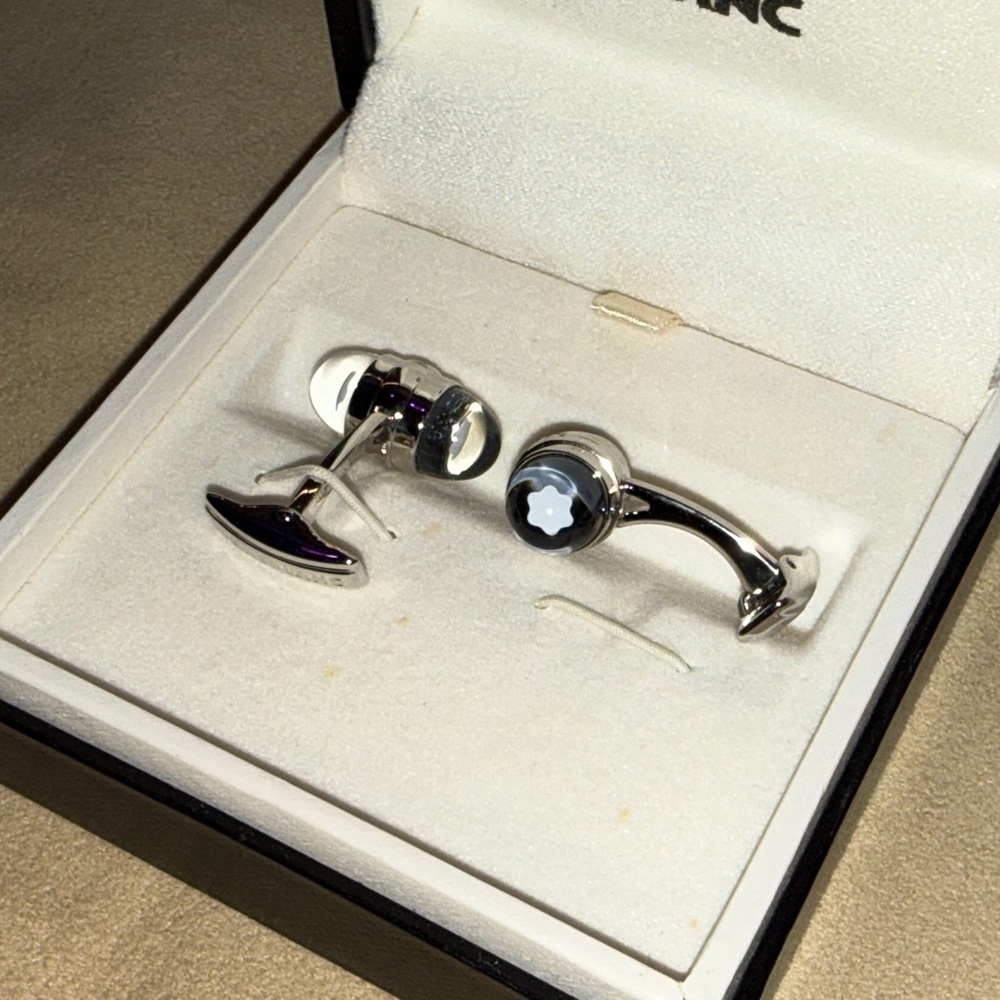 Montblanc Silver and Black Cufflinks with Star Design